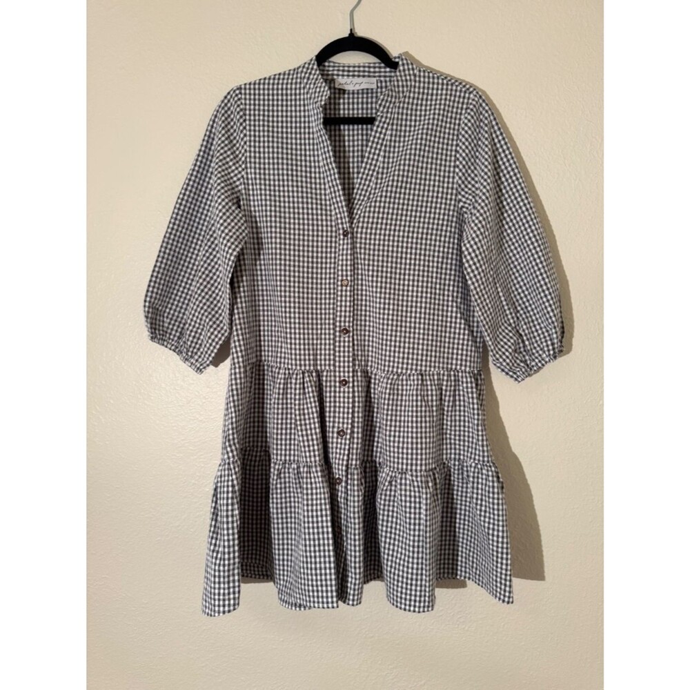 Petal & Pup Daria Tiered Black White Gingham Dress Size S/M